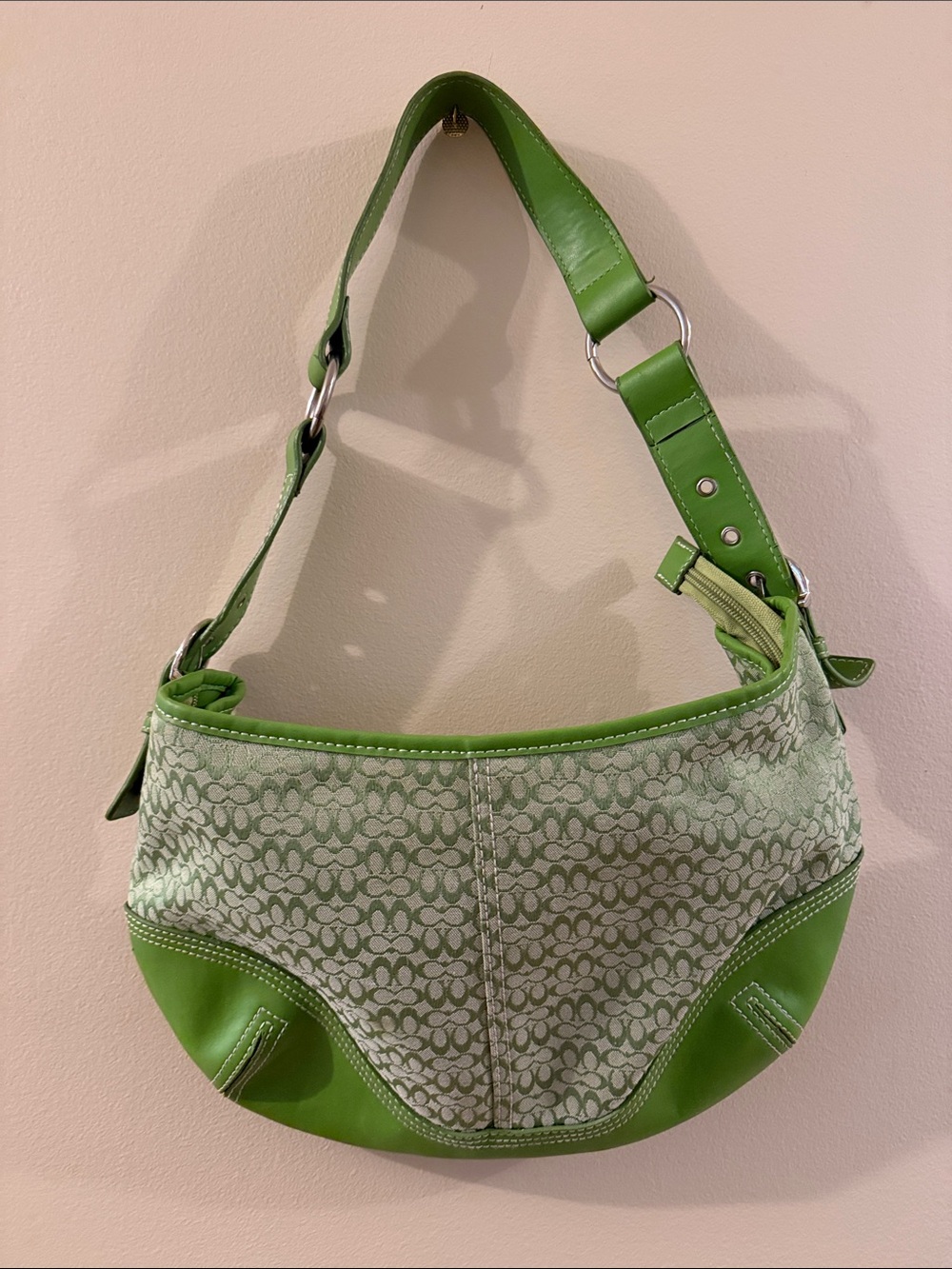 Coach Green Signature Canvas & Leather Hobo Shoulder Bag